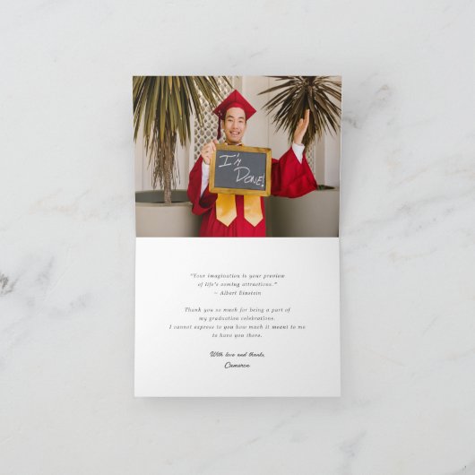 Black Overlay Ribbon Gradup Moderne Foto Bedankkaart (Binnen)