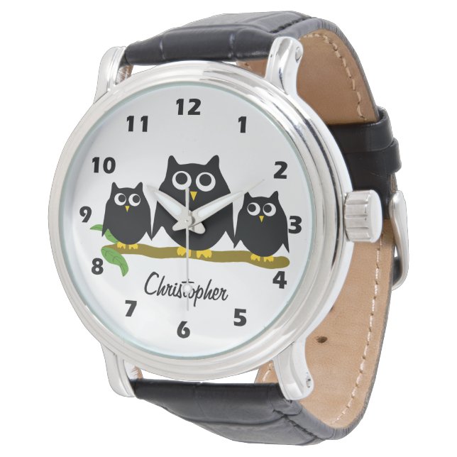 Black Owl Design Personalised Horloge (Gekanteld)
