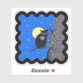 Black Owl Moon Stars Sitting in Tree Wavy Border Sticker (Vel)
