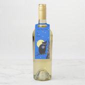 Black Owl Tree Branch Gele maan Sterren Blauwe Hem Flessenhanger (Op fles)