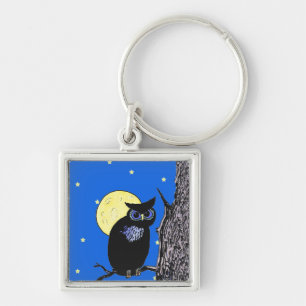 Black Owl Tree Moon Stars Sleutelhanger