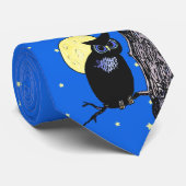 Black Owl Tree Moon Stars Stropdas (Opgerold)