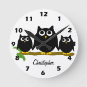 Black Owls Design op maat gemaakt Ronde Klok (Voorkant)