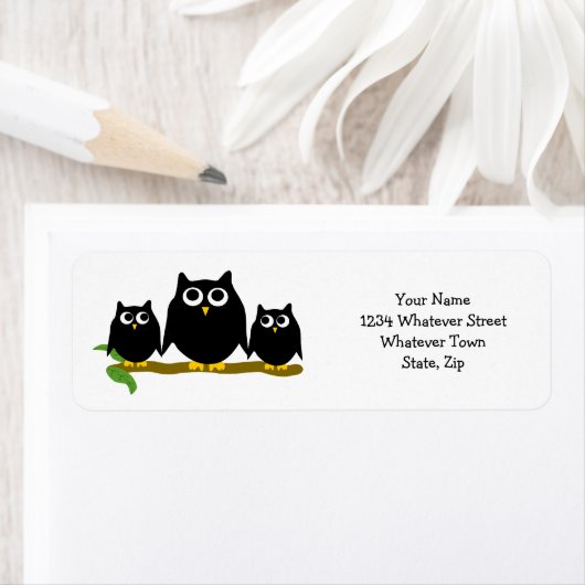 Black Owls Design Return Address Etiket (Insitu)