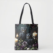 Black Owls Skull and Candles Tote Bag (Voorkant)