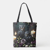 Black Owls Skull and Candles Tote Bag (Achterkant)