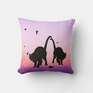 Black Paars Beach Cats Birds Scene Kussen