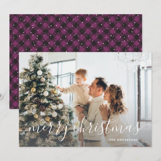 Black Paars Buffalo Pset Photo Merry Kerstry Feestdagenkaart (Voorkant / Achterkant)