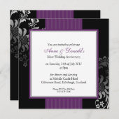 Black & Paars Damask Jubileum Party Kaart (Voorkant / Achterkant)