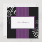 Black & Paars Damask Jubileum Party Kaart (Achterkant)
