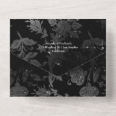 Black Paars en Silver Floral Gothic Wedding All In One Uitnodiging (Achterkant)