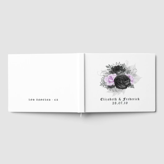 Black Paars en Silver Floral Gothic Wedding Gastenboek (Volledig)