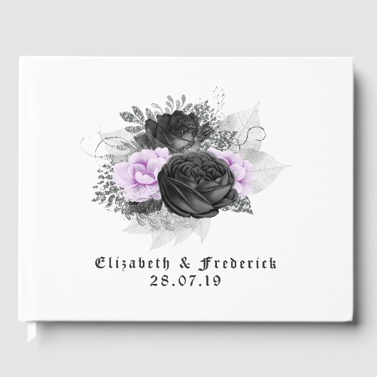 Black Paars en Silver Floral Gothic Wedding Gastenboek (Voorkant)