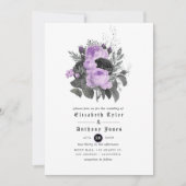 Black Paars en Silver Floral Gothic Wedding Kaart (Voorkant)