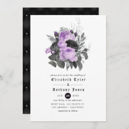Black Paars en Silver Floral Gothic Wedding Kaart