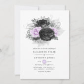 Black Paars en Silver Floral Gothic Wedding Kaart (Voorkant)
