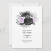 Black Paars en Silver Floral Gothic Wedding Kaart (Voorkant)