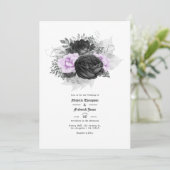 Black Paars en Silver Floral Gothic Wedding Kaart (Staand voorkant)