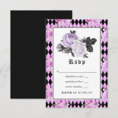 Black Paars en Silver Floral Gothic Wedding RSVP Kaartje (Voorkant / Achterkant)