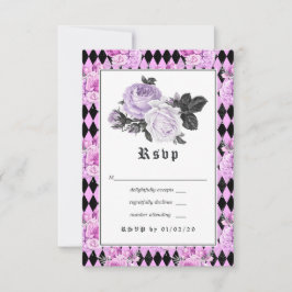 Black Paars en Silver Floral Gothic Wedding RSVP Kaartje
