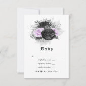 Black Paars en Silver Floral Gothic Wedding RSVP Kaartje (Voorkant)