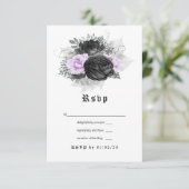 Black Paars en Silver Floral Gothic Wedding RSVP Kaartje (Staand voorkant)