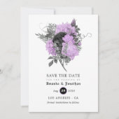 Black Paars en Silver Floral Gothic Wedding Save The Date (Voorkant)