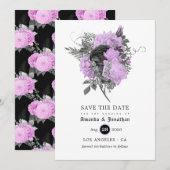 Black Paars en Silver Floral Gothic Wedding Save The Date (Voorkant / Achterkant)