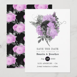Black Paars en Silver Floral Gothic Wedding Save The Date