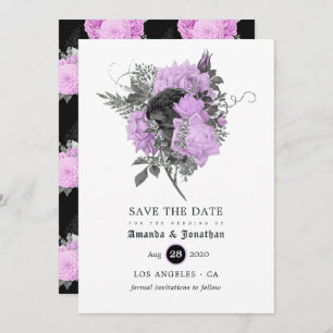 Black Paars en Silver Floral Gothic Wedding Save The Date