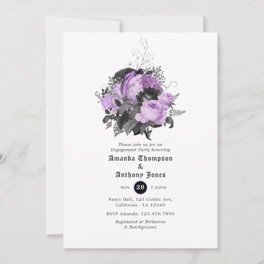 Black, Paars en Silver Gothic Engagement Party Kaart (Voorkant)