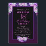 Black Paars Floral Surprise 18th Birthday Dinner Kaart<br><div class="desc">Een zwarte met paarse en roze florale verrassing 18e uitnodiging voor een verjaardagsfeest.</div>
