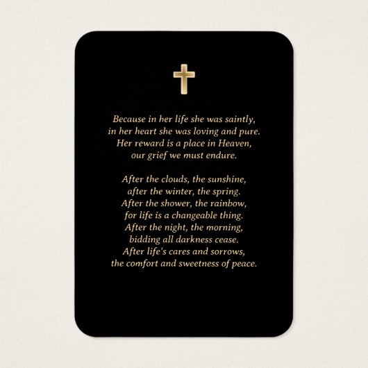 Black Paars Gold Floral Funeral Prayer Kaart (Achterkant)