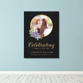 Black Paars Gold Floral - Welkomstteken Canvas Afdruk (Insitu (Houten vloer))