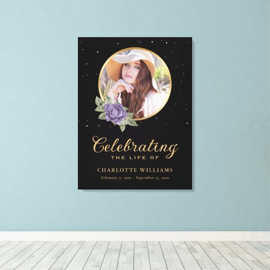 Black Paars Gold Floral - Welkomstteken Canvas Afdruk (Insitu (Houten vloer))