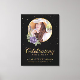 Black Paars Gold Floral - Welkomstteken Canvas Afdruk