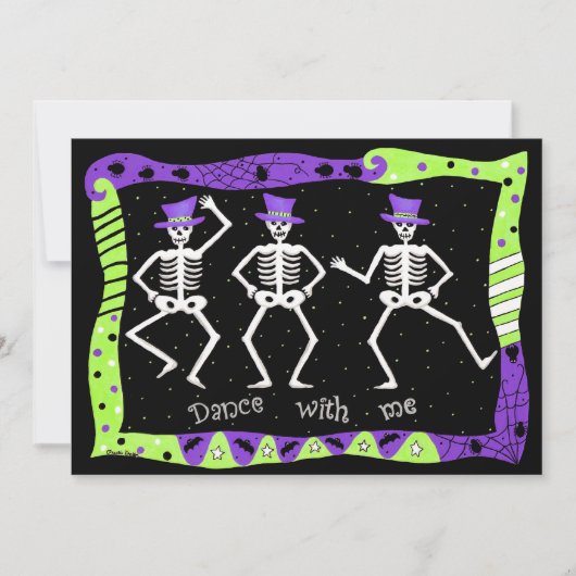 Black Paars Green Halloween Skeleton Bone Dance Kaart (Voorkant)
