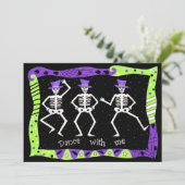 Black Paars Green Halloween Skeleton Bone Dance Kaart (Staand voorkant)