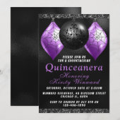 Black Paars Halloween Ornaments Quinceanera Invit Kaart (Voorkant / Achterkant)