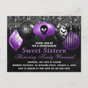 Black Paars Halloween Ornaments Sweet 16 Briefkaart
