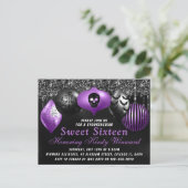 Black Paars Halloween Ornaments Sweet 16 Briefkaart (Staand voorkant)