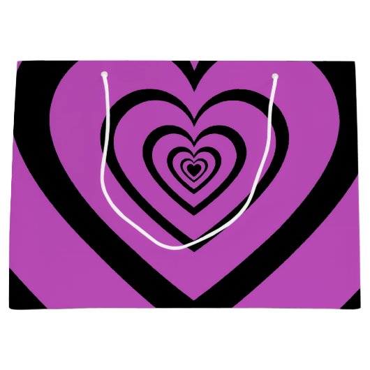 Black Paars Hypnotic Heart Love Pattern Groot Cadeauzakje (Voorkant)
