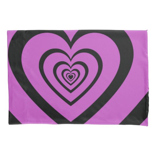Black Paars Hypnotic Heart Love Pattern Kussensloop (Voorkant)