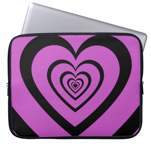 Black Paars Hypnotic Heart Love Pattern Laptop Sleeve (Voorkant)