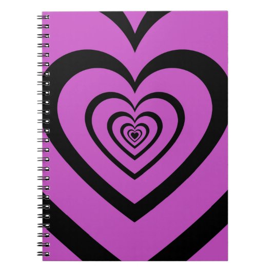 Black Paars Hypnotic Heart Love Pattern Notitieboek (Voorkant)