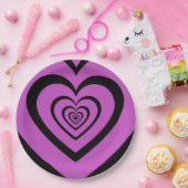 Black Paars Hypnotic Heart Love Pattern Papieren Bordje (Feest)