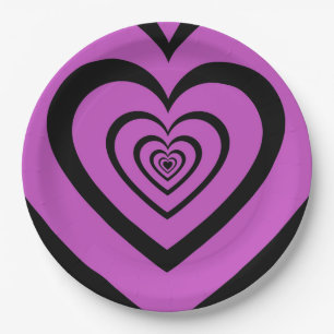 Black Paars Hypnotic Heart Love Pattern Papieren Bordje