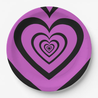 Black Paars Hypnotic Heart Love Pattern Papieren Bordje