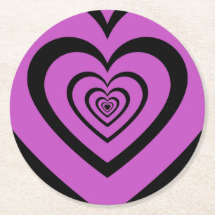 Black Paars Hypnotic Heart Love Pattern Ronde Kartonnen Onderzetter