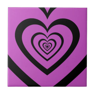 Black Paars Hypnotic Heart Love Pattern Tegeltje